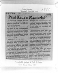 Newspaper clippings concerning the Kelly Memorial Cardiopulmonary Institute of Santa Rosa Memorial Hospital, Santa Rosa, California, 1961-1973