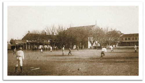 Santa Clara College Baseball Team playing in the Baseball Field, c. 1890