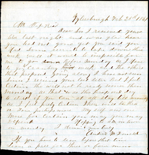 4618 Andrew McDonald to Bernard J. Reid, 1861