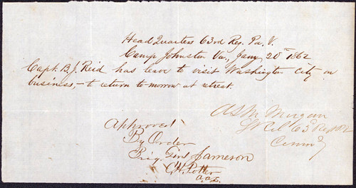 4609 Leave of absence for Captain Bernard J. Reid, 1862