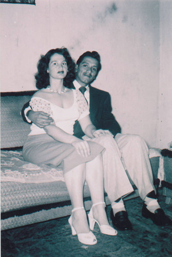 Ernestina and Daniel Martinez sitting together, East Los Angeles, California