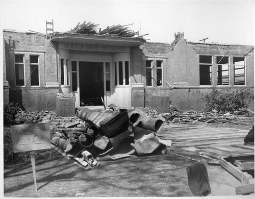 Malabar Street Elementary School possibly after a fire, Boyle Heights, California