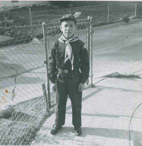 Joe Ramirez in his Cub Scout uniform, Malabar Park, Boyle Heights, California