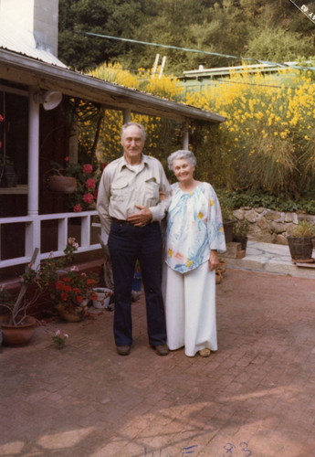 John and Harriet Swenson in front of the family house in Topanga, California