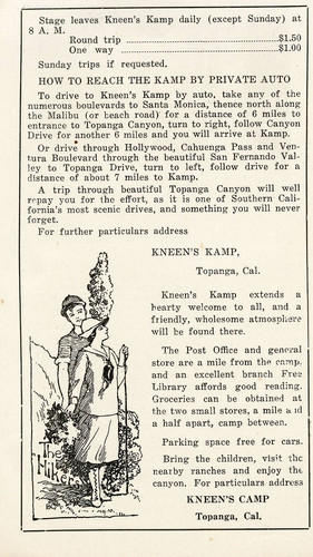 Back of Kneen's Kamp brochure, Topanga Canyon, California