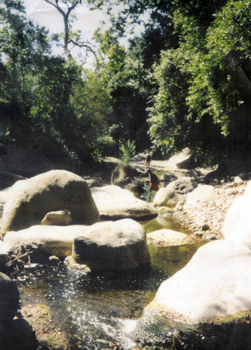 Joseph Sloggy and Sean Denny doing stream survey at Topanga Creek, Topanga, California