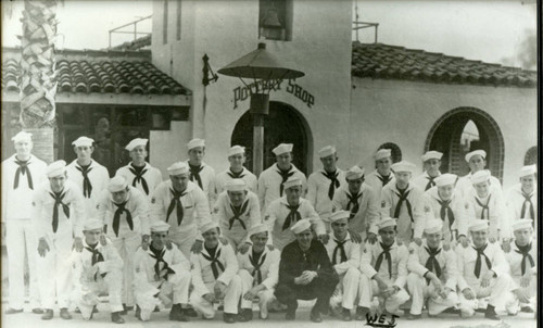 United States Maritime Servicemen in front of Pottery Shop, Avalon, California