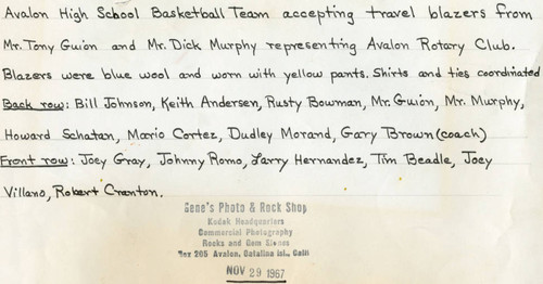 Avalon High School basketball team, Avalon, California (back)