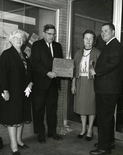 Library plaque (1950; removed 1964) from the Fig Avenue location in Lancaster
