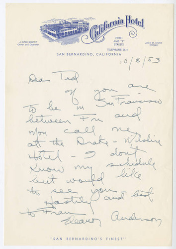 "Dear Ted, If you are to be in San Francisco…"