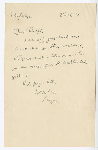 "Dear Ralph, I am only just back…"