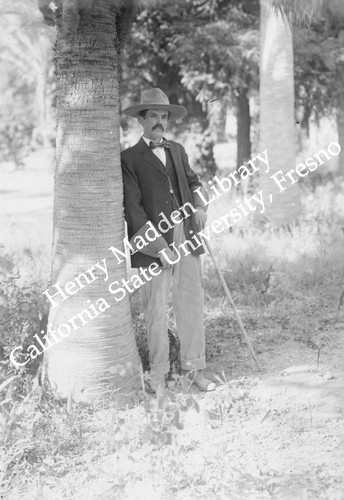 Man posing next to palm tree