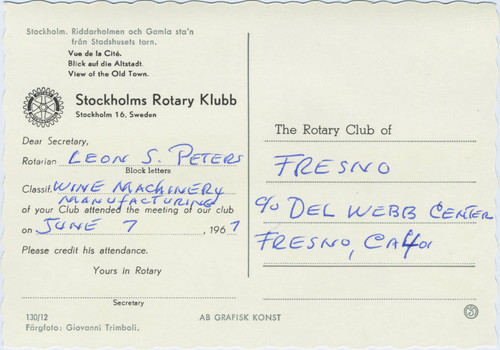 Postcard from the Stockholm Rotary Club