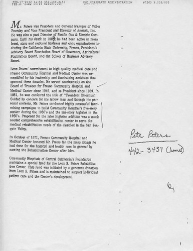 Biographical note from Fresno Community Hospital