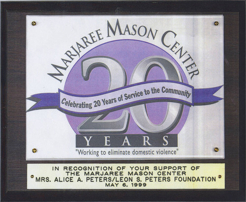 In Recognition of Your Support of the Marjoree Mason Center, Mrs. Alice Peters/Leon S. Peters Foundation