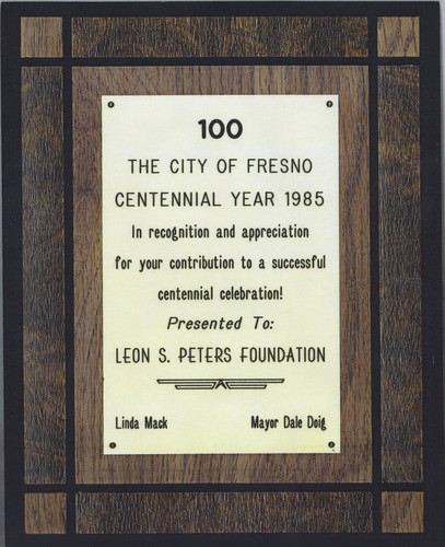 City of Fresno Centennial Celebration plaque