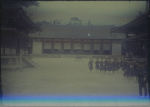 Temple and schoolchildren in Japan