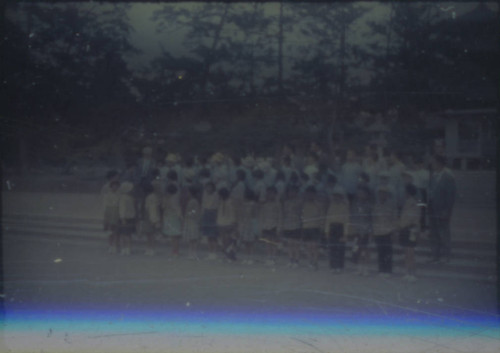 Japanese schoolchildren in front of temple