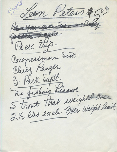 Handwritten note about pack trip for Rotary