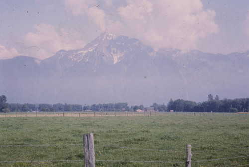 View of field with unidentified mountain in background