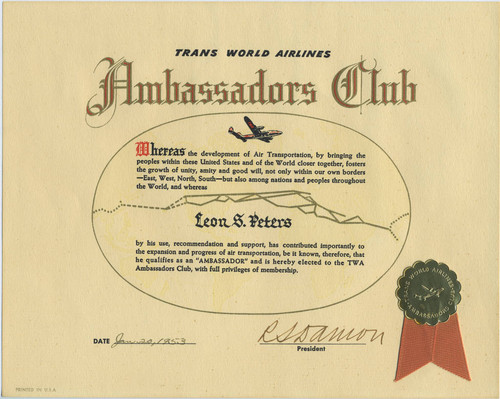 TWA Ambassador's Club proclamation