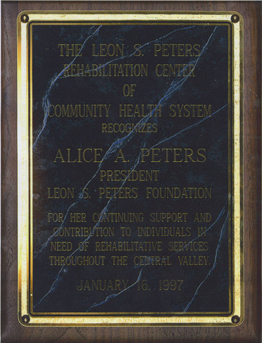 The Leon S. Peters Rehabilitation Center of Community Health System Recognizes Alice A. Peters