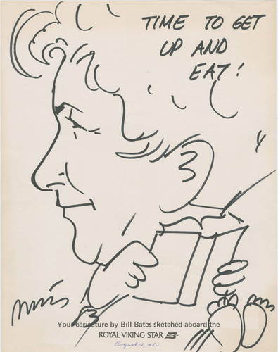 Caricature of Alice Peters drawn aboard the Royal Viking Star