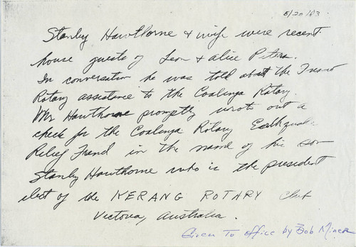 Stanley Hawthorne gift to Coalinga Rotary