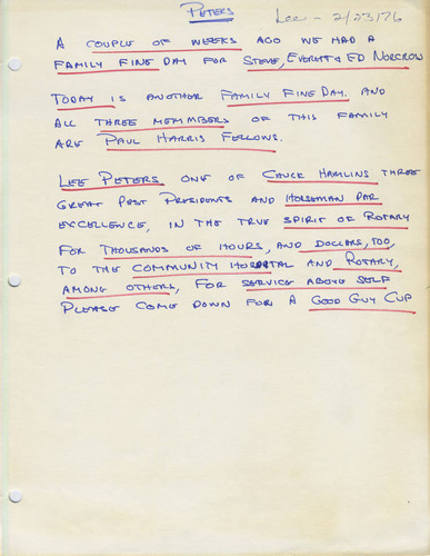 Good Guy Cup note from Rotary Club