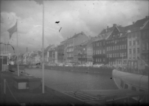 View of houses along canal in Copenhagen