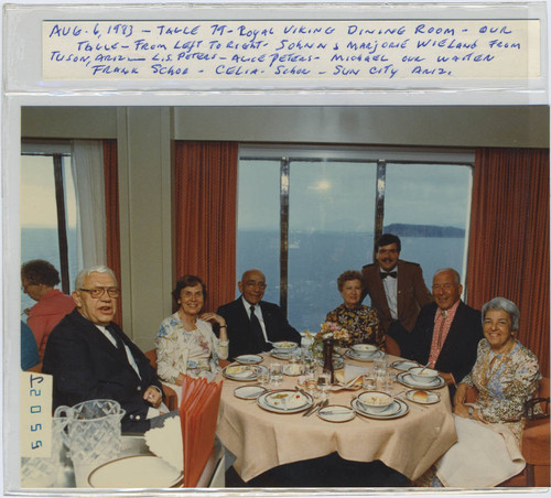 Leon S. Peters, Alice Peters and others dining aboard the Royal Viking Star