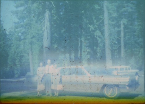 Alice Peters with unidentified man and woman standing in front of a car