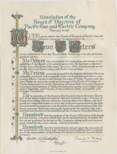 Pacific Gas and Electric Company Resolution