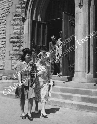 Evacuees leaving Central Methodist Church, Detroit, MI