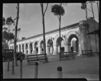 Arcade near the entrance to the California Pacific International Exposition in Balboa Park, San Diego, 1935-1936
