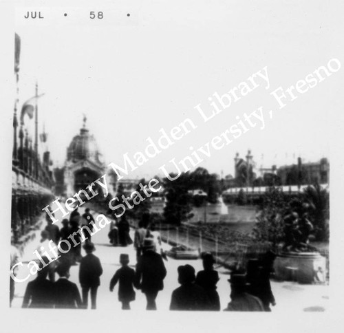 Fairgoers walking towards Dme Central