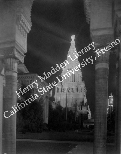 Tower of Jewels through arch at night