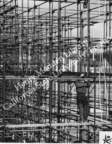 Scaffolding used in the construction of various pavilions
