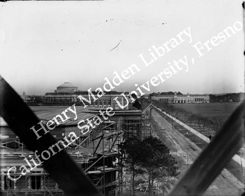 View of exposition buildings under construction