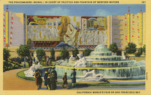 The Peacemakers (Mural) in Court of Pacifica and Fountain of Western Waters, California World's Fair on San Francisco Bay