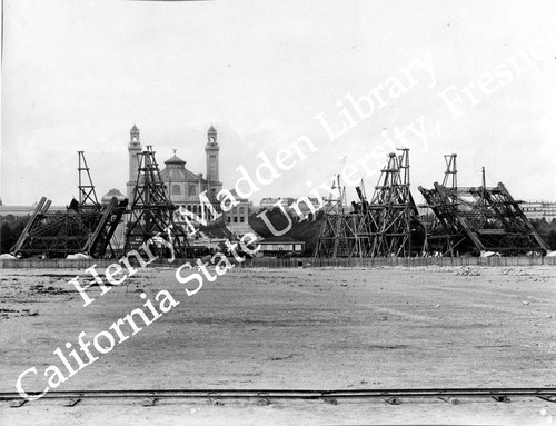 Eiffel Tower in beginning stages of construction