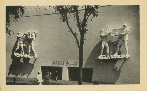 Sculpture at the World's Fair of 1940, New York - "Advent of Fire," and "Advent of Steel," by Carl L. Schmitz, Hall of Industry