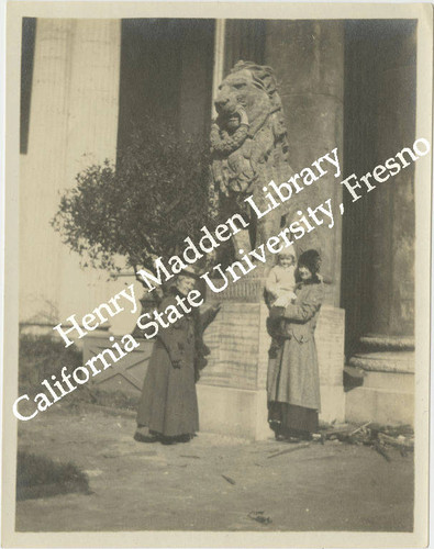 Lion statue at east entrance of Palace of Manufacturers