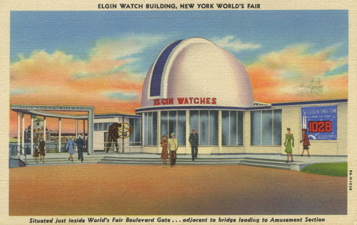 Elgin Watch Building, New York World's Fair, Situated just inside World's Fair Boulevard gate - adjacent to bridge leading to Amusement Section