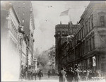 [Burning of Palace Hotel at New Montgomery and Market Sts. From Montgomery St.]