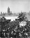 [Crowd gathered for unidentified event. Market St. at Van Ness Ave.]