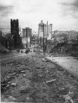 [View east down California St. from Nob Hill. St. Mary's Church, left; Merchants' Exchange Building, center]