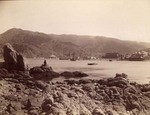 [Avalon harbor from rocky shore]