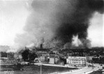 [View of fire in distance, looking northeast from near Market and Buchanan Sts.]