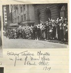 Striking telephone operators in front of main office on Bush Street.